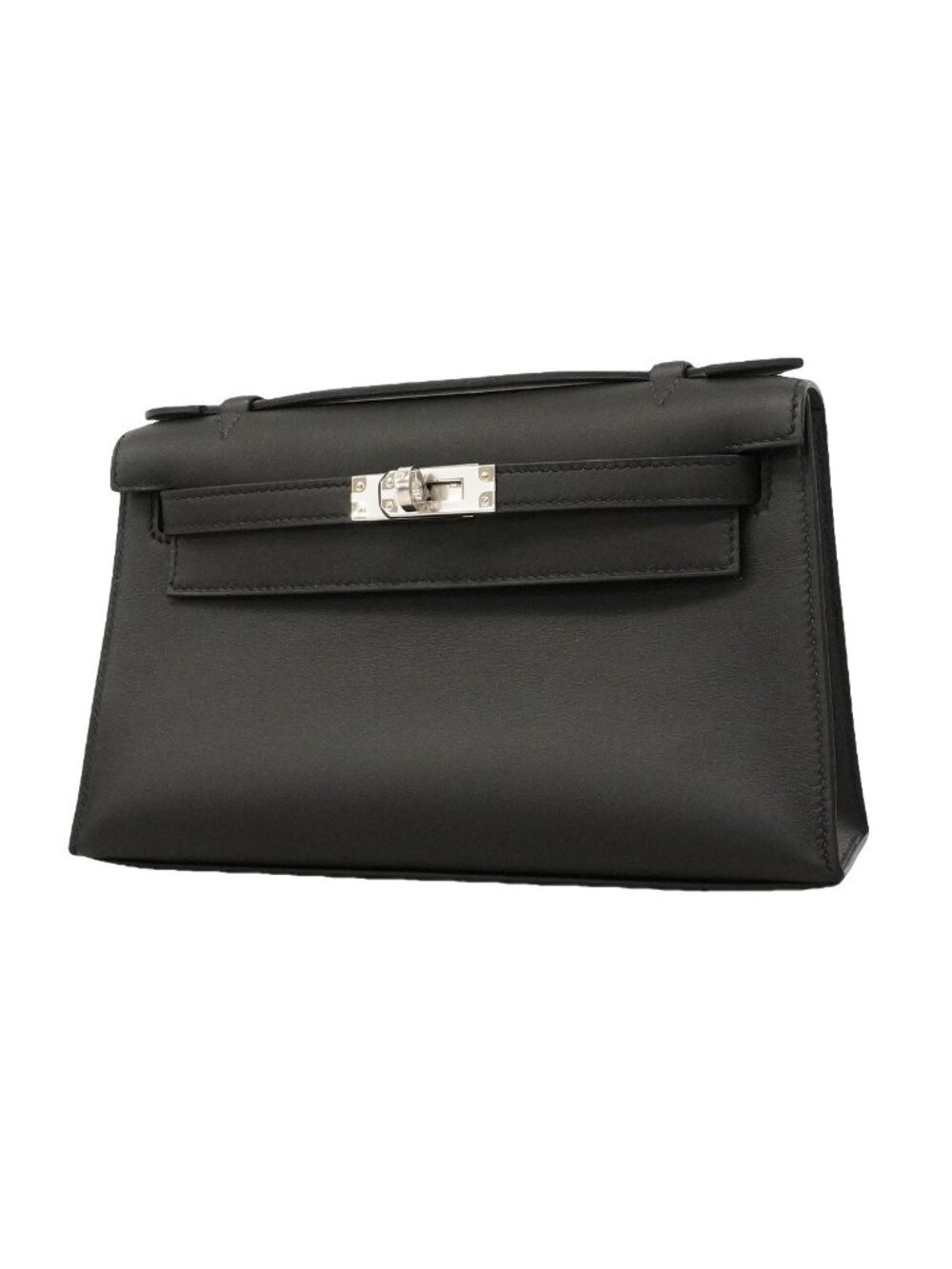 Hermes Handbag Pochette Kelly Swift Black Silver